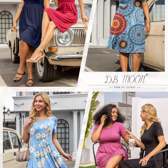 Women Summer Casual Short Sleeve Empire Waist Dress with Pockets Large - Picture 4 of 5